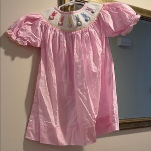 Darling Smocked 4T Easter Dress with Pastel Bunny Embroidery
